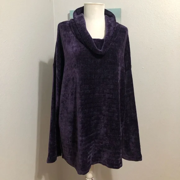 J. Jill Purple Cowl Neck Sweater Luxurious Velour - Picture 1 of 8